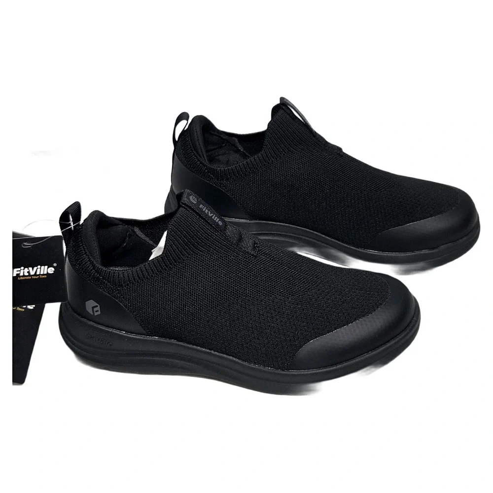FitVille BriskWalk Recovery Slip-On Sneakers Womens 8EW EU 38.5 Wide Black NWT